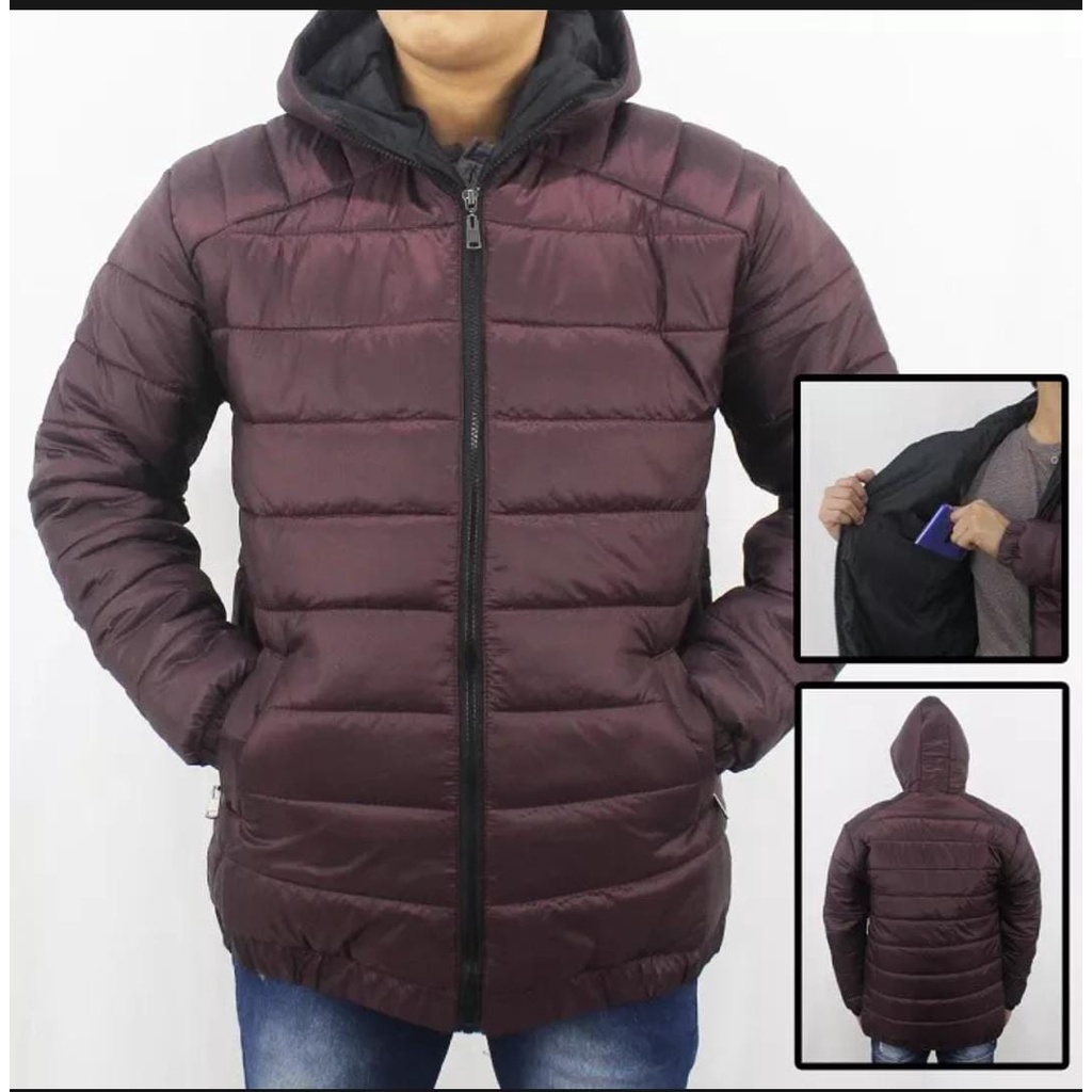 COD-Jaket Puffer Parasut Kembung Maroon - Jaket Puffer Parasut Maroon Unisex Motip Polos - Jaket Puffer Parasut Maroon Premium Untuk Pria Dan Wanita Bahan Teball