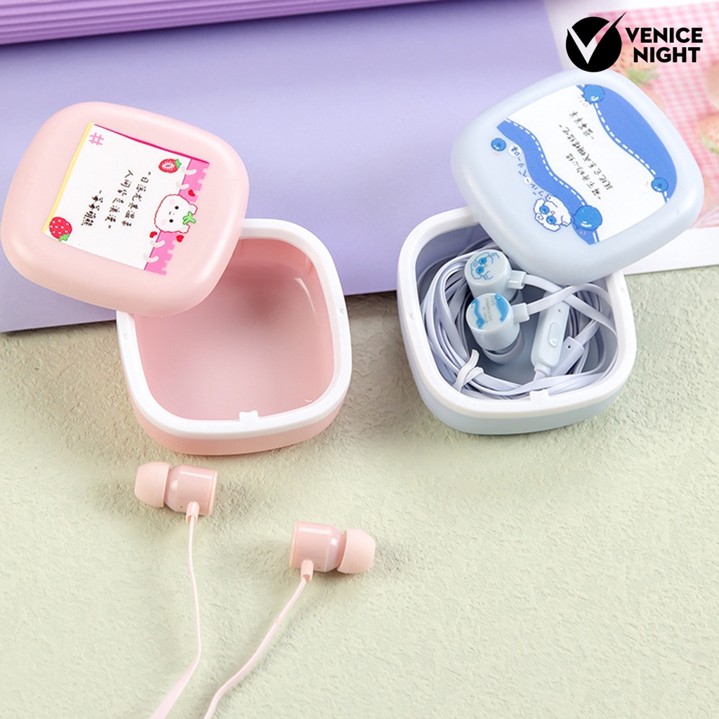 (VNEP) (Berkabel) Earbud High Fidelity Mega Bass Girls Cute 3.5mm Earphone Olahraga Musik dengan Aksesori Audio Mikrofon