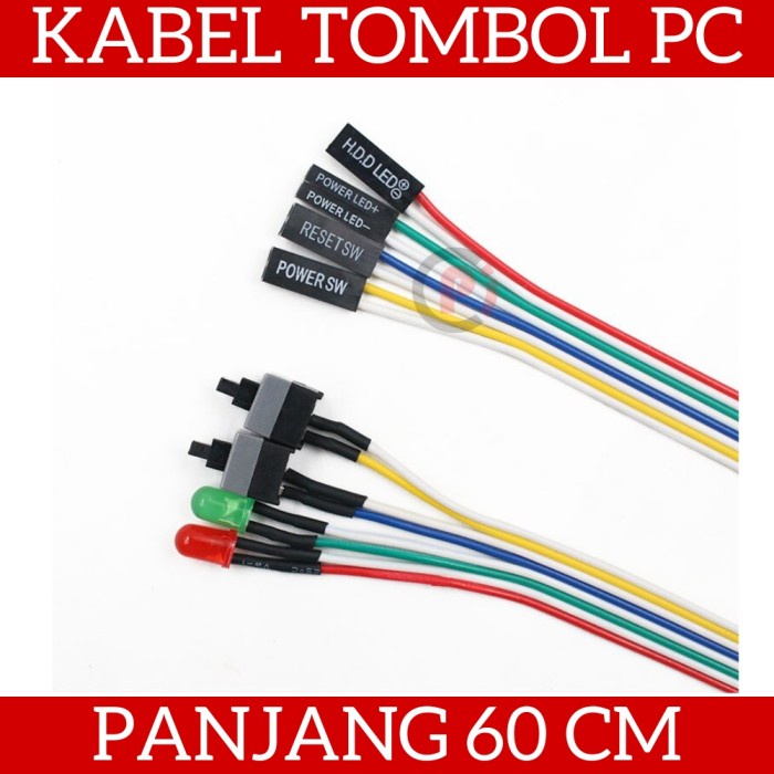 Kabel Tombol Swicth Power ON Reset CPU PC Panjang 60cm Plus 2 LED