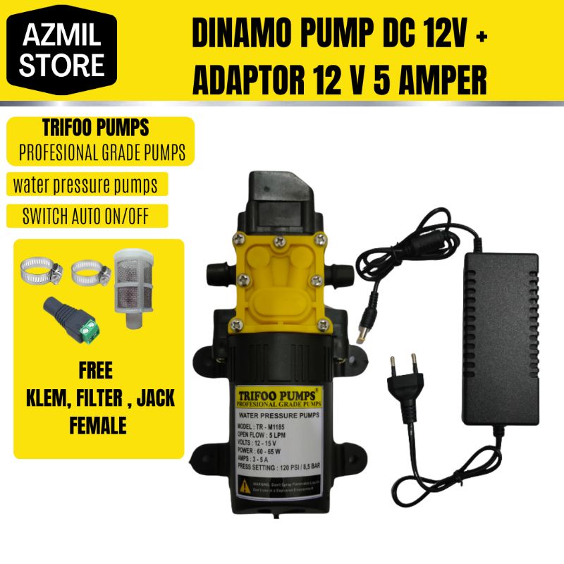 Pompa Air DC 12v / Cuci Motor Mobil / Dinamo Sprayer + Adaptor 12v 5 Amper