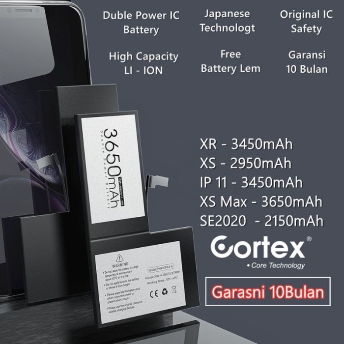 Baterai iPhone Double Power XR XS XS Max Batre High cap city Original