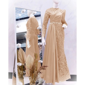 Baju Pesta Gamis Brukat Wanita Muslim Mewah Kondangan Nikahan Model Duyung Trandy Terbaru Lebaran 20