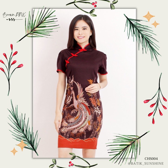 Hert Dress Batik Wanita Cheongsam Chs004 Pnx Black Navy Maroon Brown