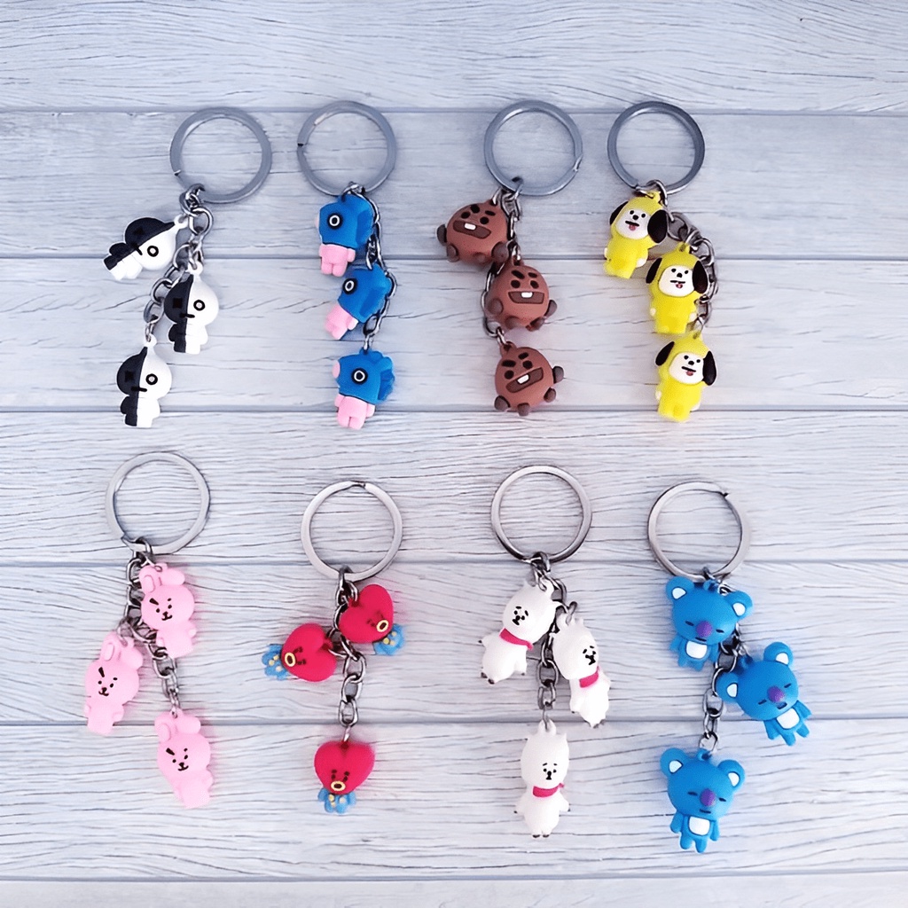 GANTUNGAN KUNCI MINI TRIPLE BTS BT21 KPOP / KEY CHAIN MINI BT21 BTS / GANTUNGAN KUNCI BTS BT21 BISA COD ( BAYAR DI RUMAH )