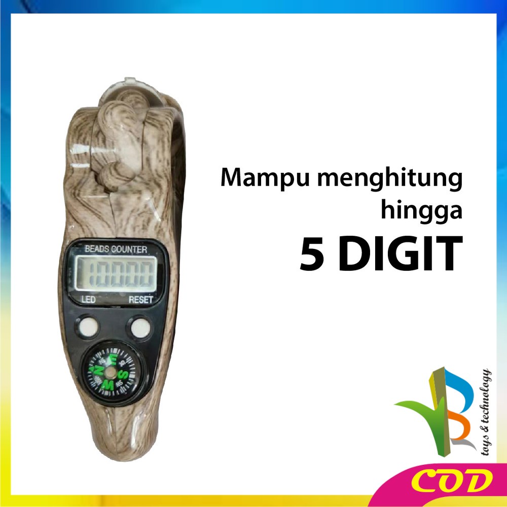 RB-C582 Tasbih Digital Motif Kayu Led + Kompas / Tasbih Kayu Alat Hitung Tahlil Finger Counter Compas / Muslim Tasbih