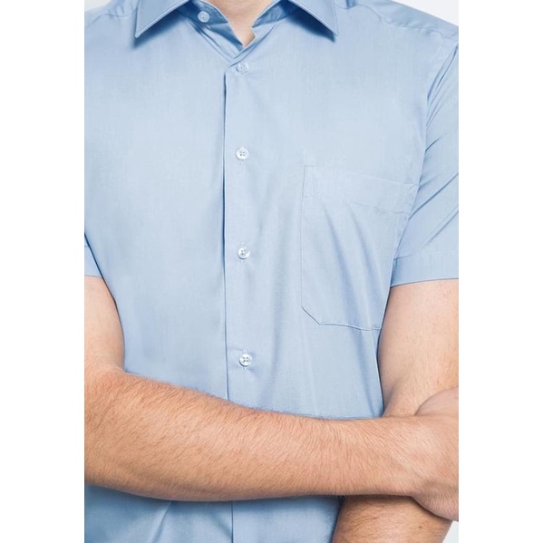 Alisan Kemeja Lengan Pendek Polos Slimfit Biru Muda PLSSFSSB2 - Biru Muda, M