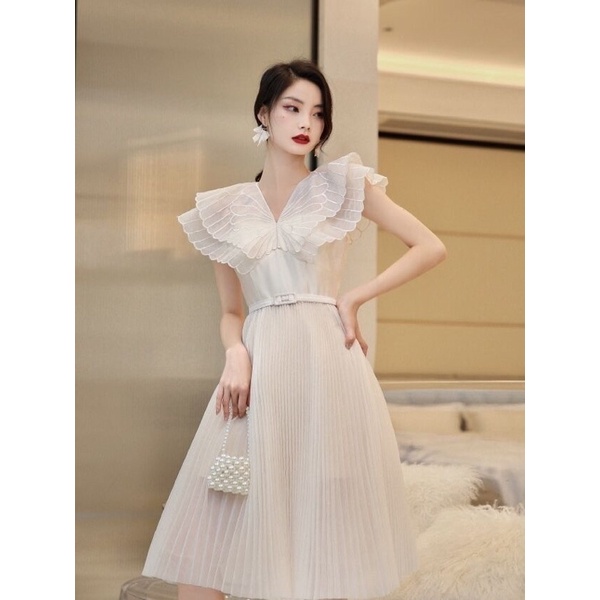 [Premium Series] 3D Butterfly Pleated Dress - Off White Dress Import Premium