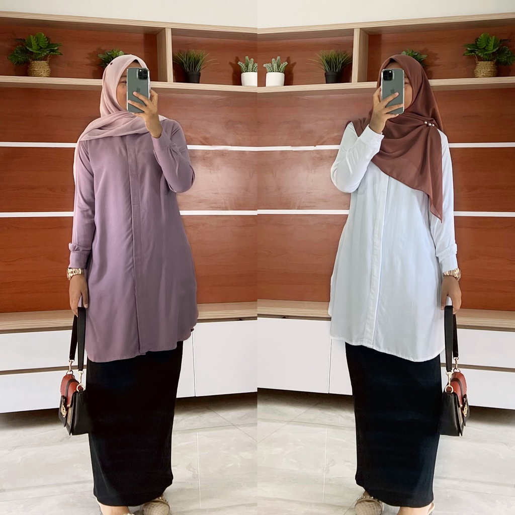 ALINA tunik by ZALFA OUTFIT / kemeja panjang / tunik polos / tunik rayon