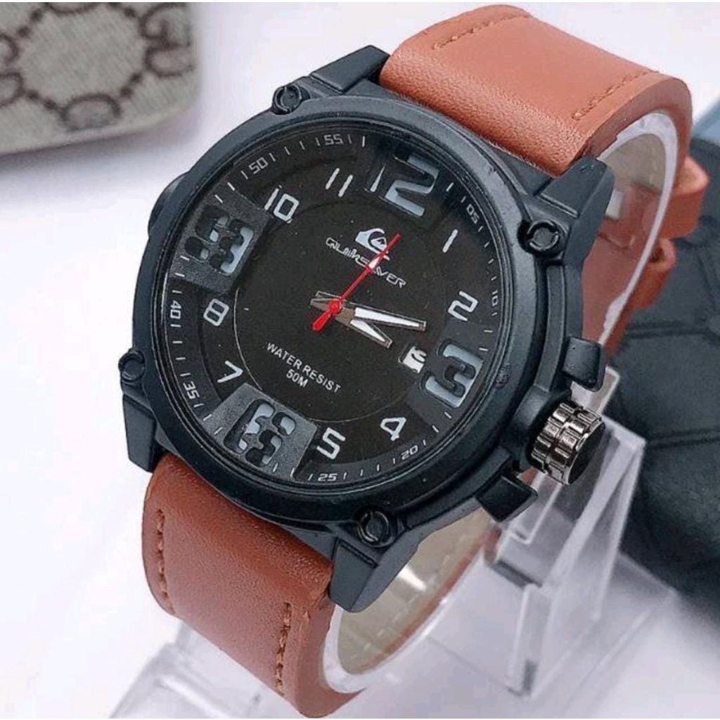 COD✅ Jam Tangan Pria Quiksilver Tanggal Ocean Strap Kulit Jam Tangan Sporty Quicksilver Tanggal Aktif Tali Kulit Jam Tangan Fashion Casual Cowok