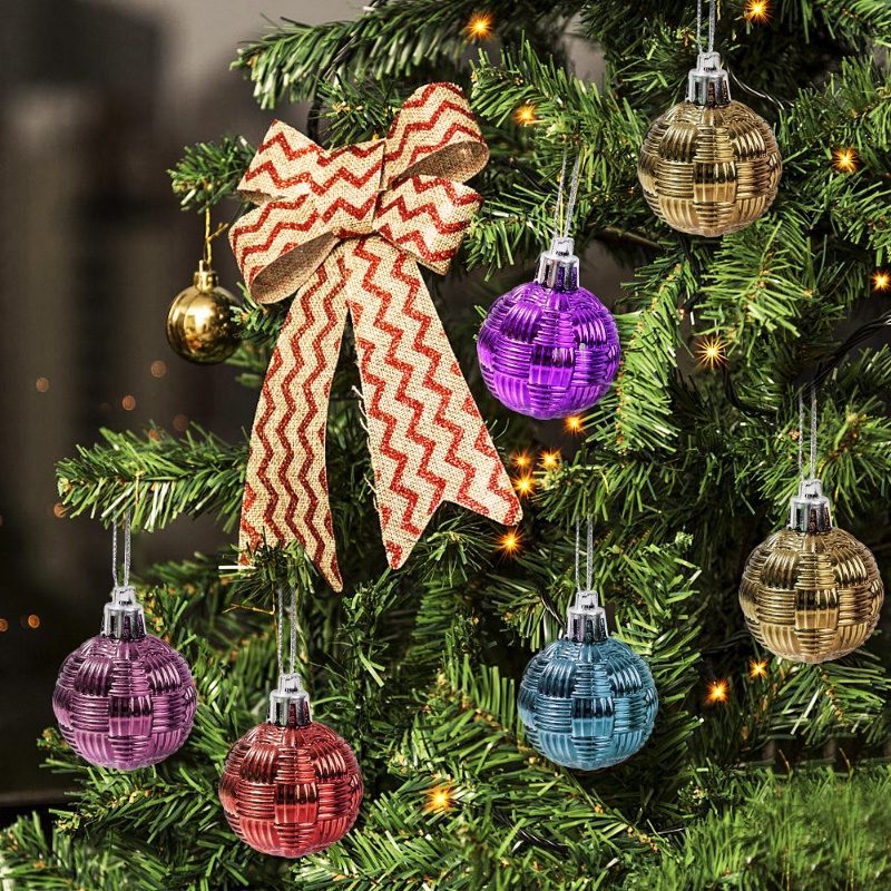 6pcs / Kotak Ornamen Bola Anyaman Ukuran 4cm Untuk Dekorasi Pohon Natal