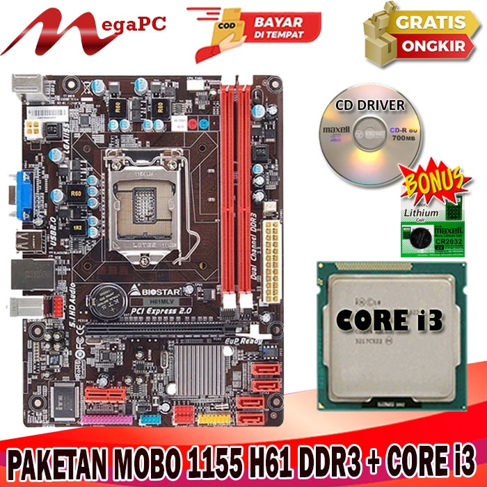 Paket Mainboard LGA 1155 H61 DDR3 + Processor Core i3 3220