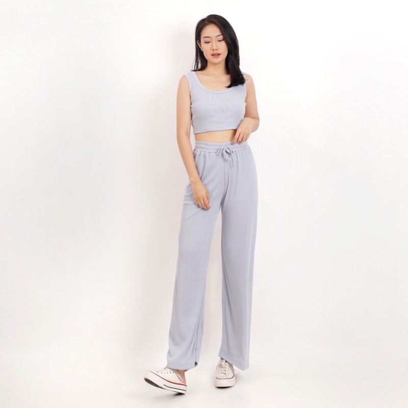 SET TANK TOP RIB KNIT SETELAN WANITA CROP DAN KULOT RAJUT KNIT PREMIUM SONG SET MODELLANO