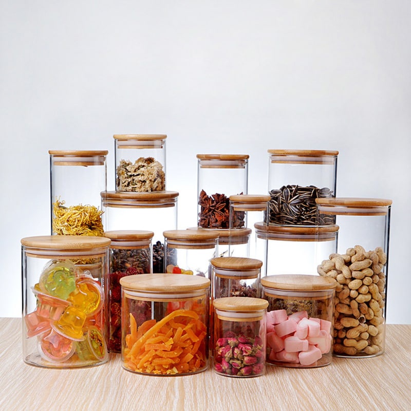 ZOWI Toples Makanan Ringan Tutup Kayu Toples Bumbu / Snack Jar Kaca Borosilicate Glass Jar Premium