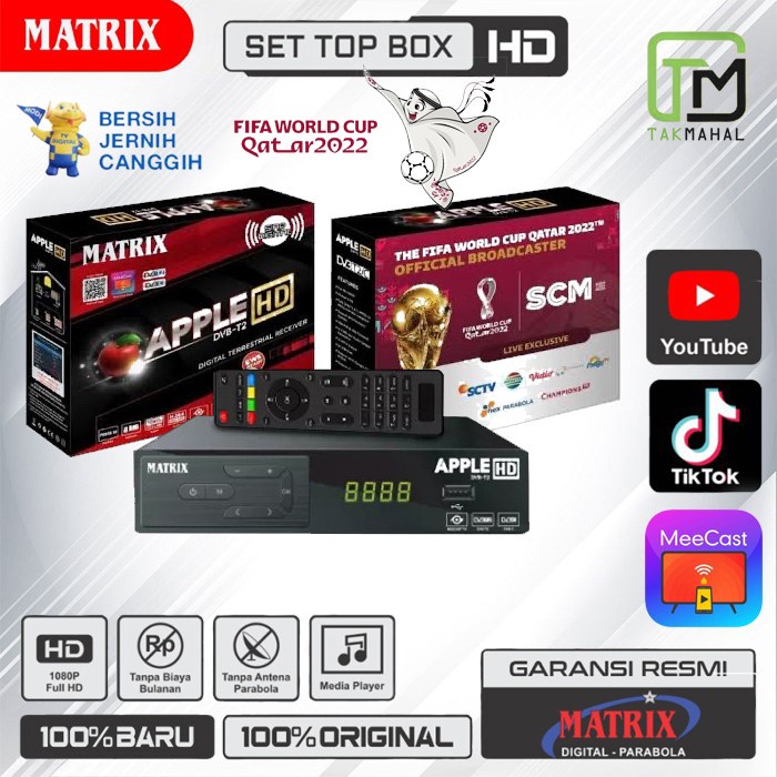 Set Top Box Receiver Matrix Apple DVB T2 Merah/Silver STB Youtube