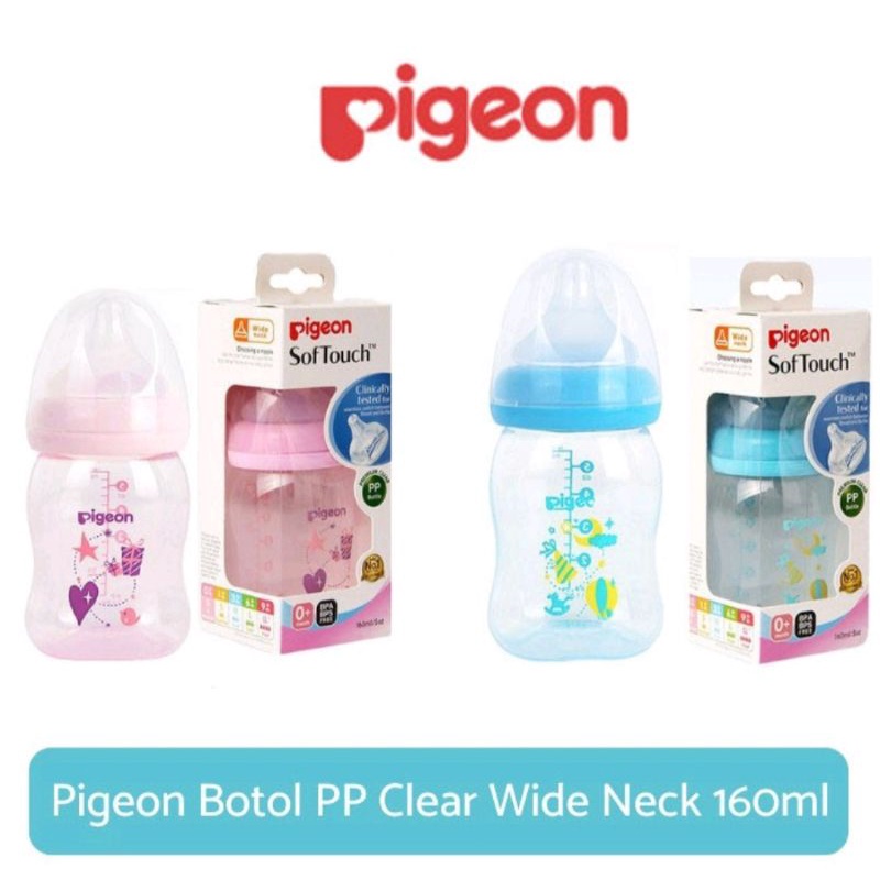 Pigeon Botol Susu Bayi PP Clear Wide Neck | Botol Susu Bayi | 160 ml | 240 ml | Pink &amp; Blue