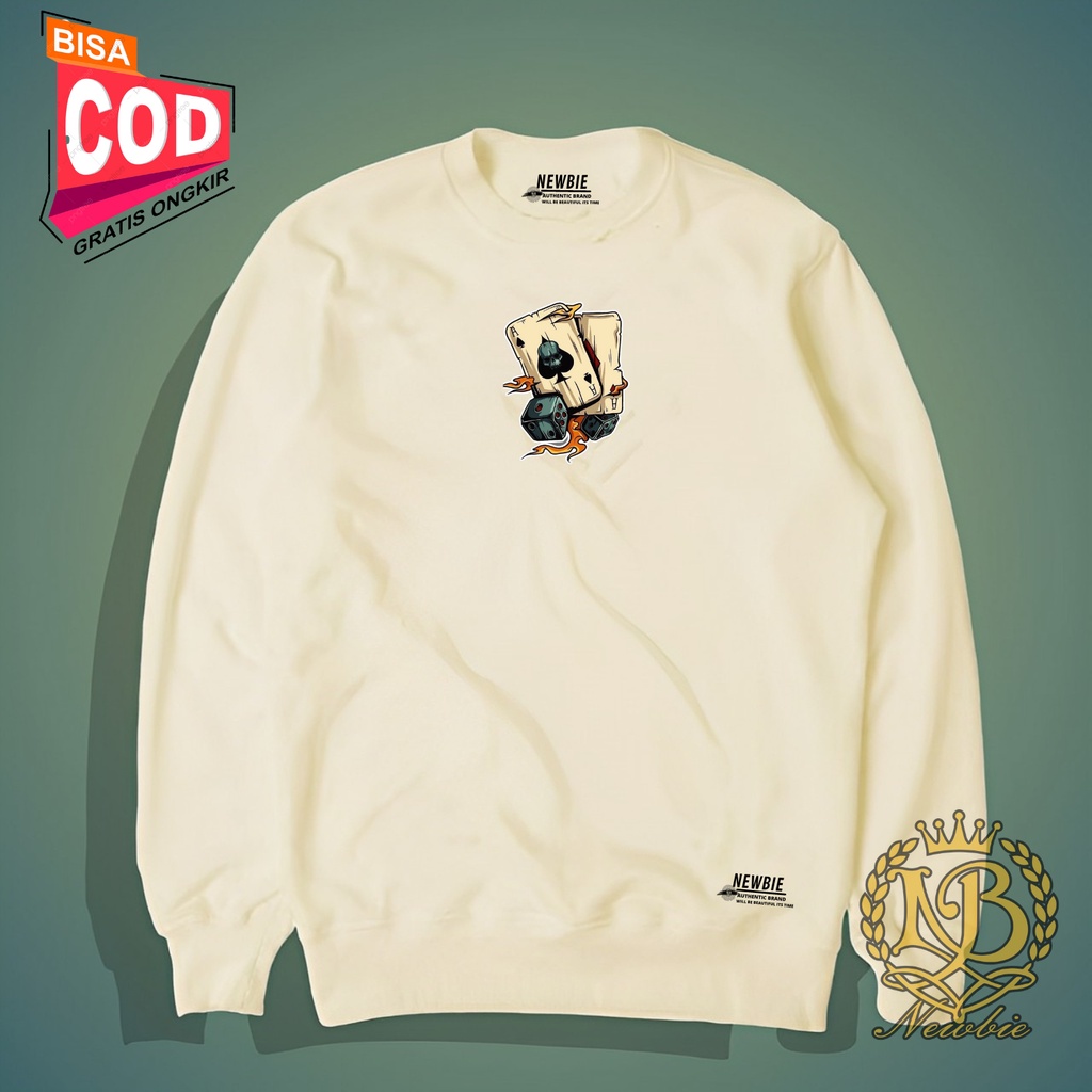 Sweater Pria Distro Card Crewneck Pria Cream Sablon Card Suiter Cowok Jumbo Switer Krunek Oversize Bigsize Size M L XL XXL