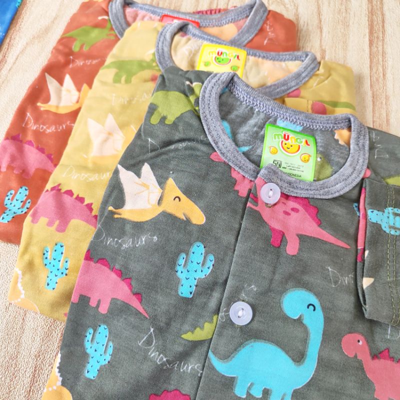 SNI MUNGIL - Piyama tidur katun baju celana panjang anak bayi kancing depan dinosaurus velvet