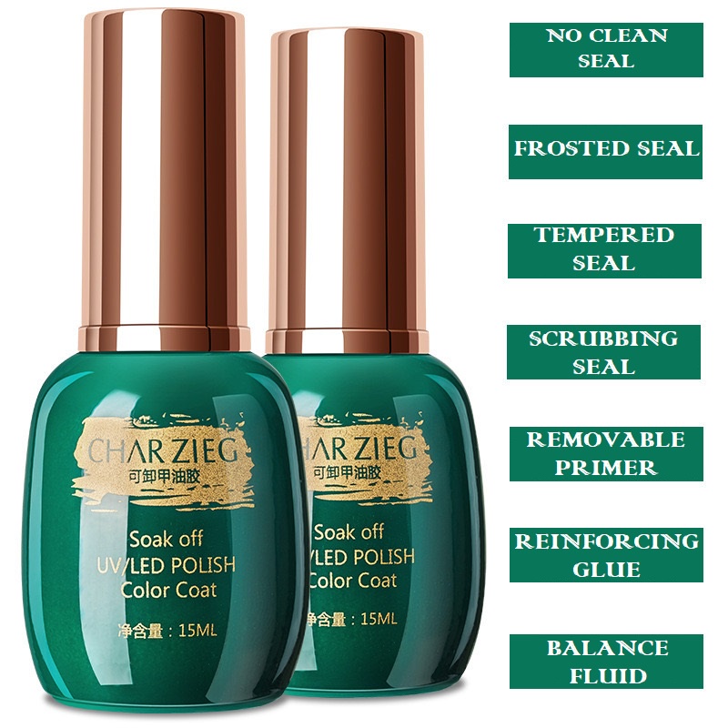 CHARZIEG KUTEK GEL POLISH TOP BASE COAT MATTE 15 mL UV LED Lamp 15ml TAHAN 2 BULAN Manicure Salon Kuku Reinforce Primer