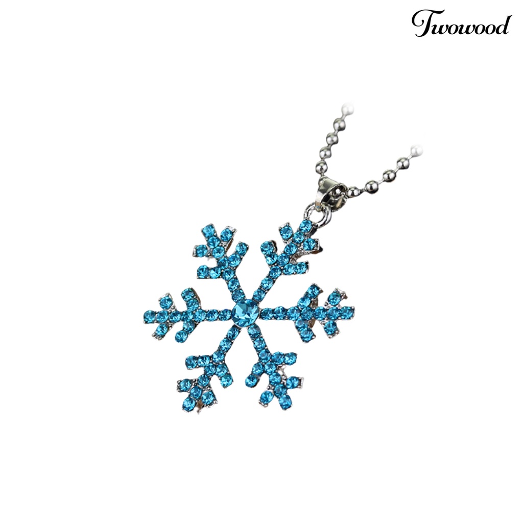 Kalung Liontin Snowflake Biru Putih Bahan Alloy Aksen Berlian Imitasi Untuk Wanita