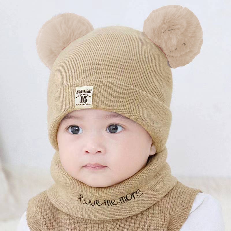 Topi Kupluk Anak Bayi Perempuan Laki Laki Premium Model Rajut Pompom Micky Beruang Border Kucing