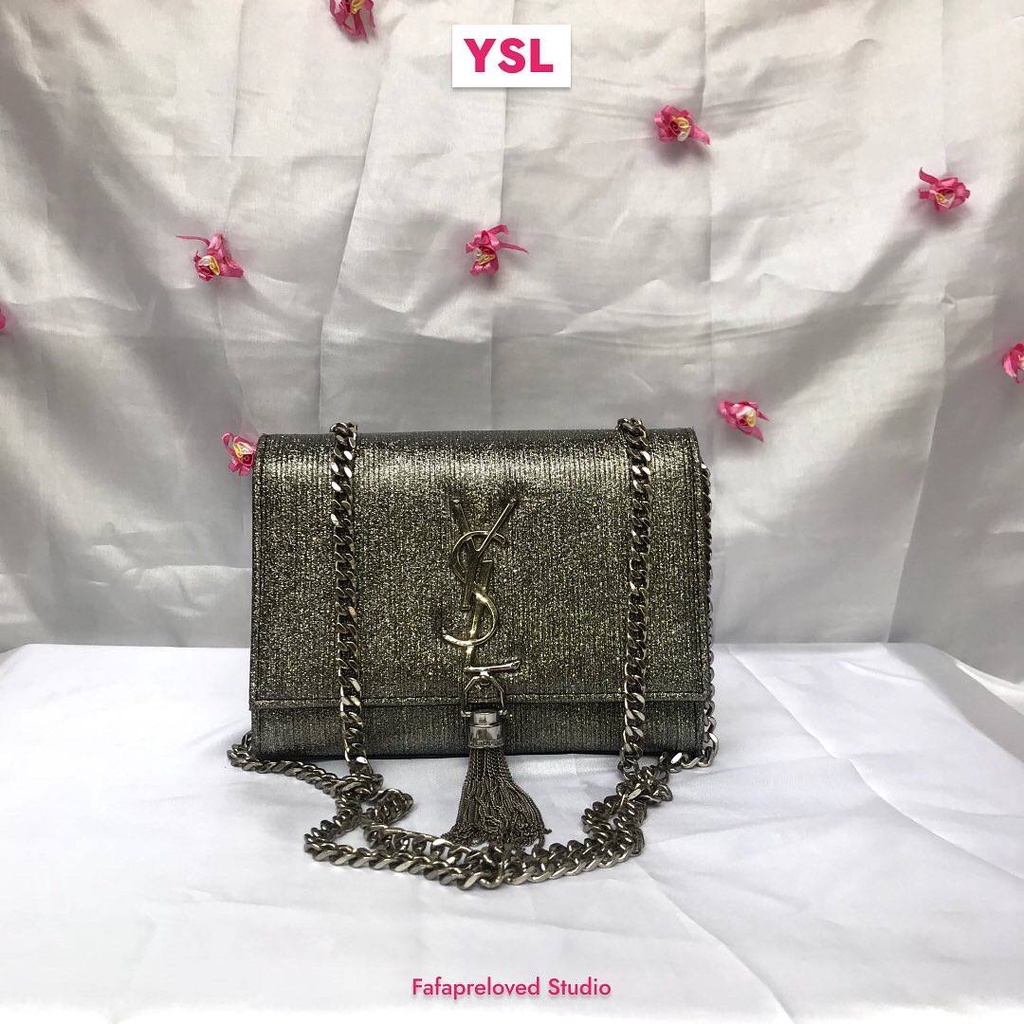 Tas Selempang Pesta Wanita Y S L | Ukuran Kecil Silver Mewah | Fafa Preloved Store