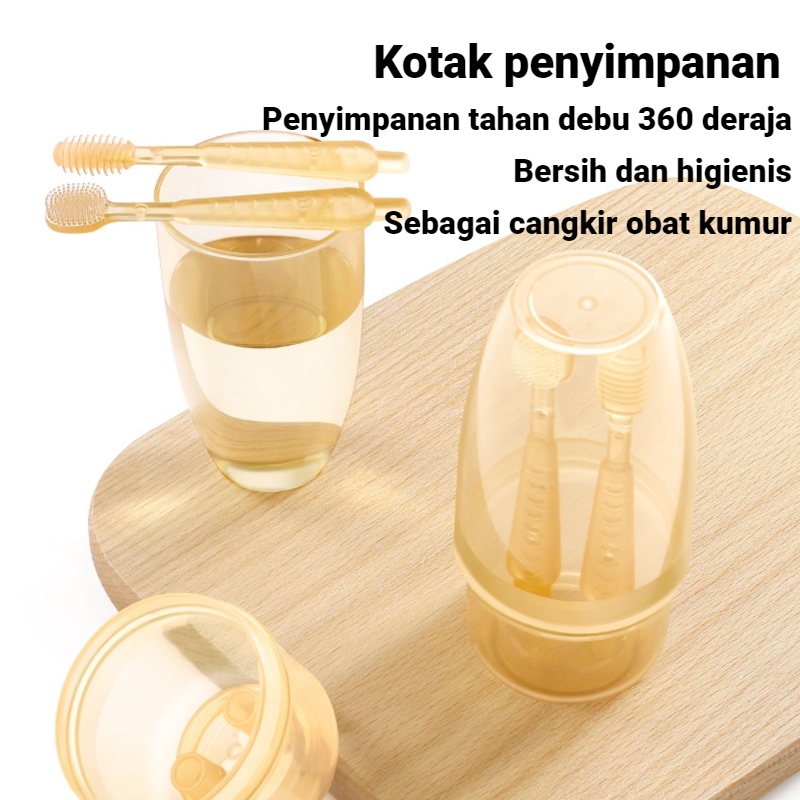 MOMO Sikat Gigi Bayi Jari Silicon/ Sikat Lidah Bayi/ Pembersih Lidah Bayi / Pembersih Mulut Bayi/ Set 3in1 Sikat Gigi dan Sikat Lidah Bayi Silikon 0-18 bulan plus Gelas