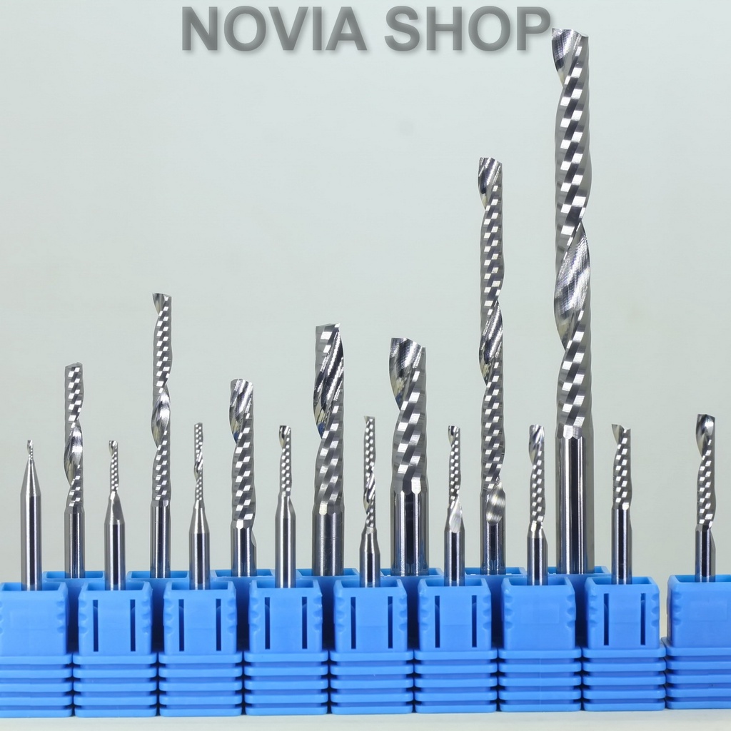 Mata CNC Router Bit Single Flute Carbide Endmill 1F u/ kayu MDF akrilik acrylic ACP plastik 1mm 2mm 