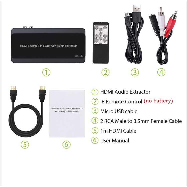 HDMI switch 3x1 (3 input to 1 output) - Support 4K &amp; PIP with Audio Extractor