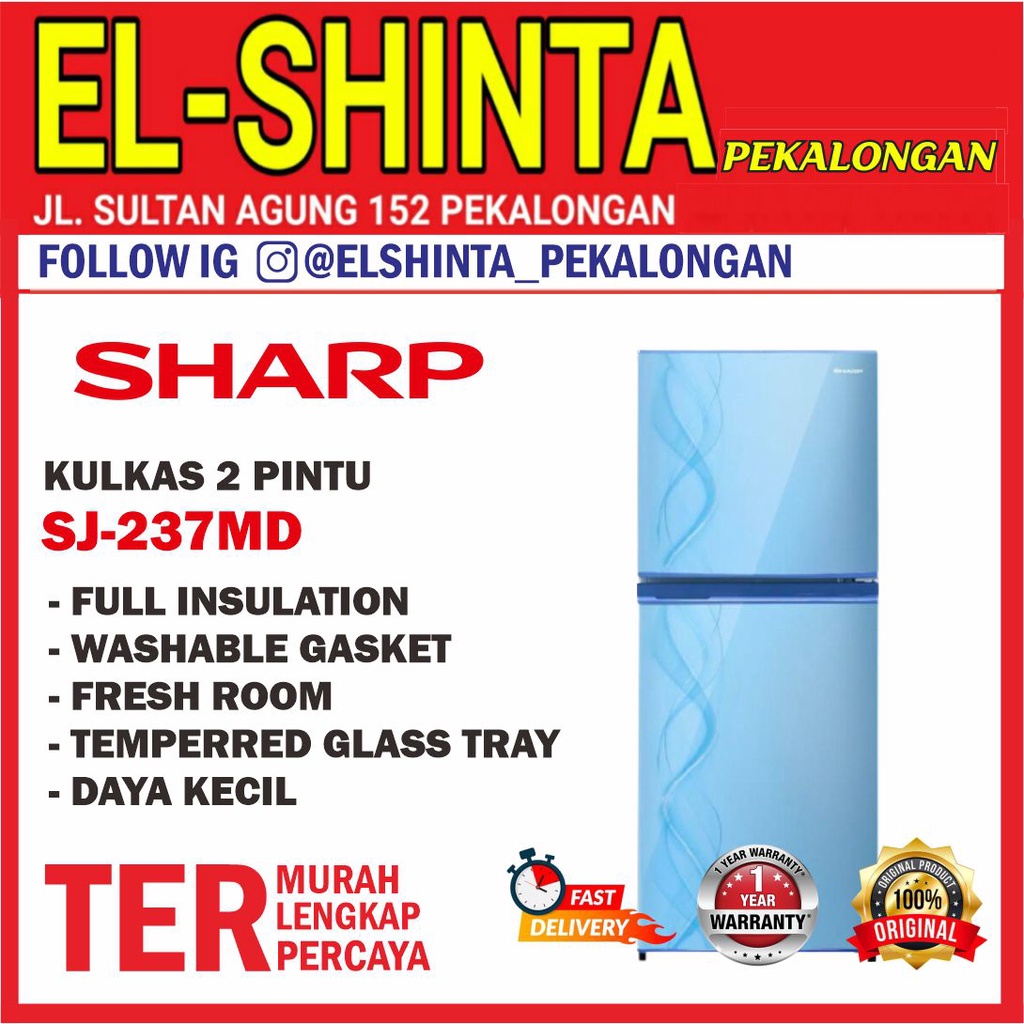 KULKAS 2 PINTU SHARP SJ-237ND AS/AP/AB NO FROST