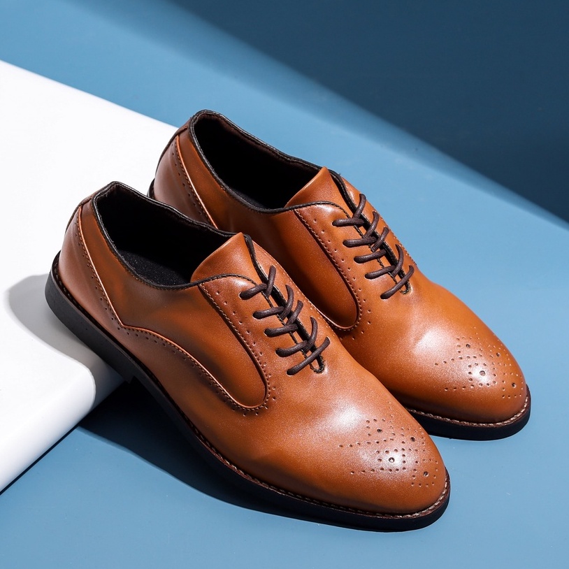 CERBERUS BROWN - Sepatu Pantofel Pria Formal Oxford Kulit Casual Sepatu Kerja Kantor Pria Cowok Original