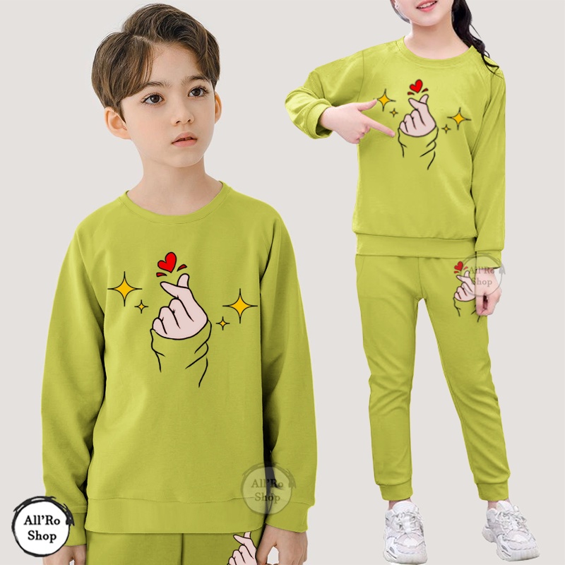 BISA COD Baju Setelan Olahraga Anak Pakaian Senam Training Lengan Panjang Celana Panjang Motif Saranghaeyo Usia 5 sampai 13 tahun ARS 11