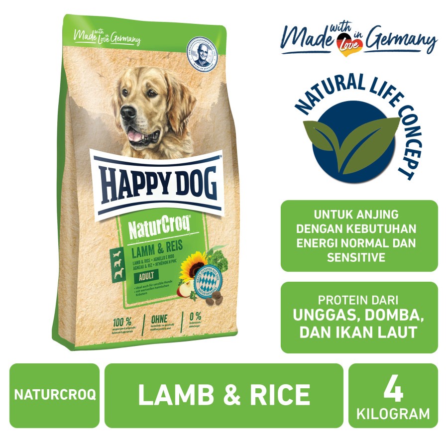 Happy Dog Makanan Anjing Dewasa Naturcroq Lamb &amp; Rice 4kg