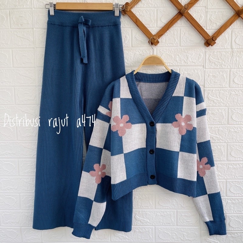 SERBA DENIM ONESET SWEATER CARDIGAN RAJUT SETELAN CELANA KULOT RAJUT