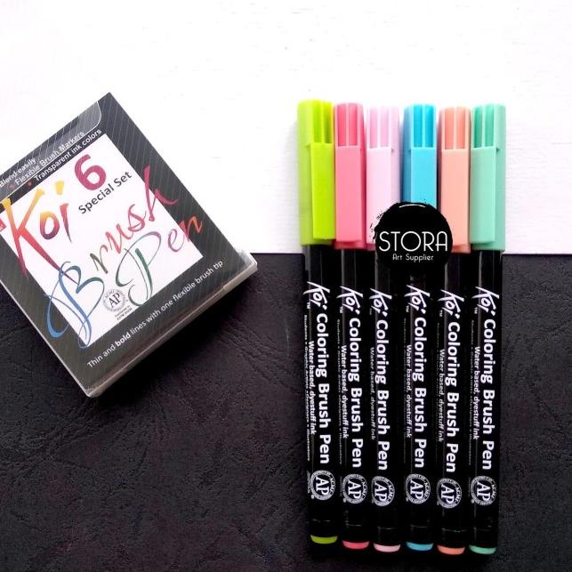 

Sakura Koi Coloring Brush Pen Set 6 Color Pastel Kuas Calligraphy