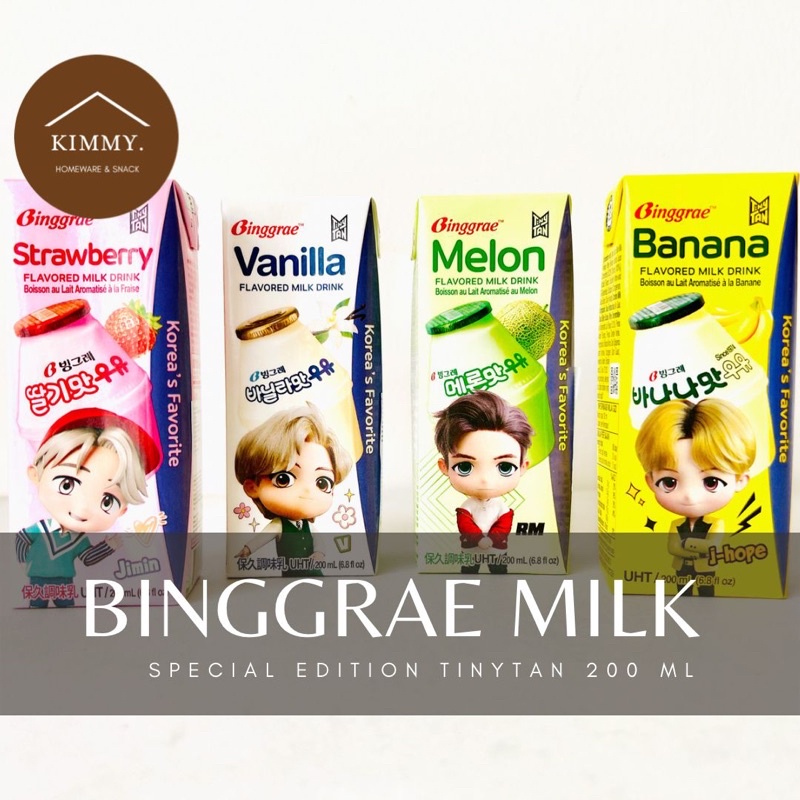 

BINGGRAE TINYTAN/ BINGGRAE KOREAN MILK / BINGGRAE MILK BTS / BINGGRAE BANANA MILK / MELON / VANILLA / STRAWBERRY / SUSU BTS / SUSU PISANG KOREA