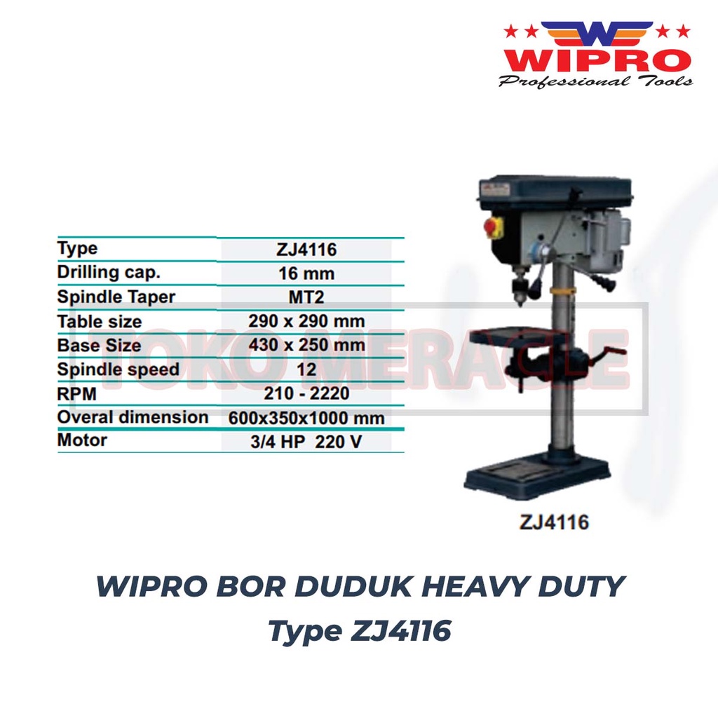 Wipro Bor Duduk ZJ4116 - Mesin Bor Heavy Duty 16MM 450watt