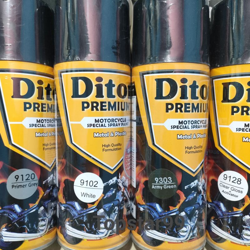 Pilok Cat Diton Premium Paket Komplit 4 Kaleng  Army Green Hijau Army 9303 Primer Grey 9120 White 9102 Clear Gloss 9128 400cc Pilox Paketan Cat Semprot Special Spray Paint