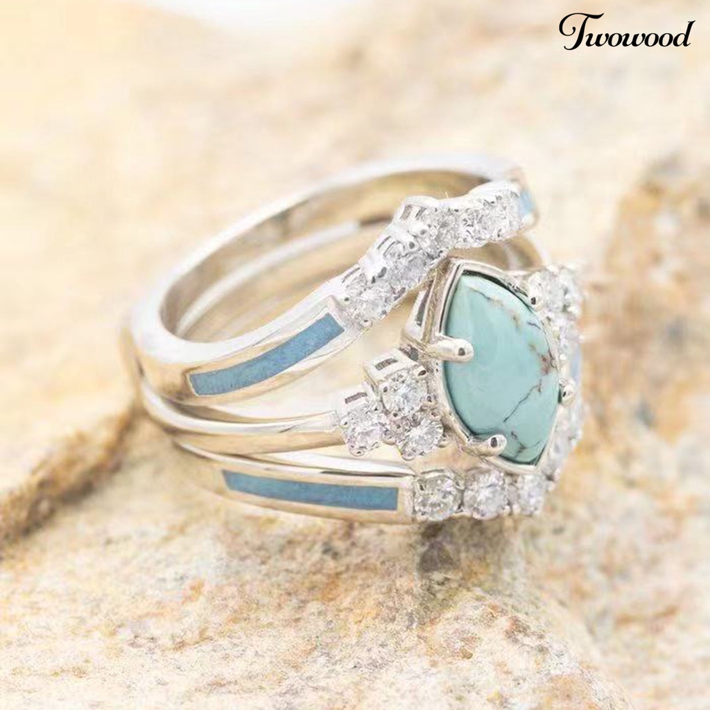 3pcs / Set Cincin Turquoise Berlian Imitasi Bahan Alloy Untuk Wanita