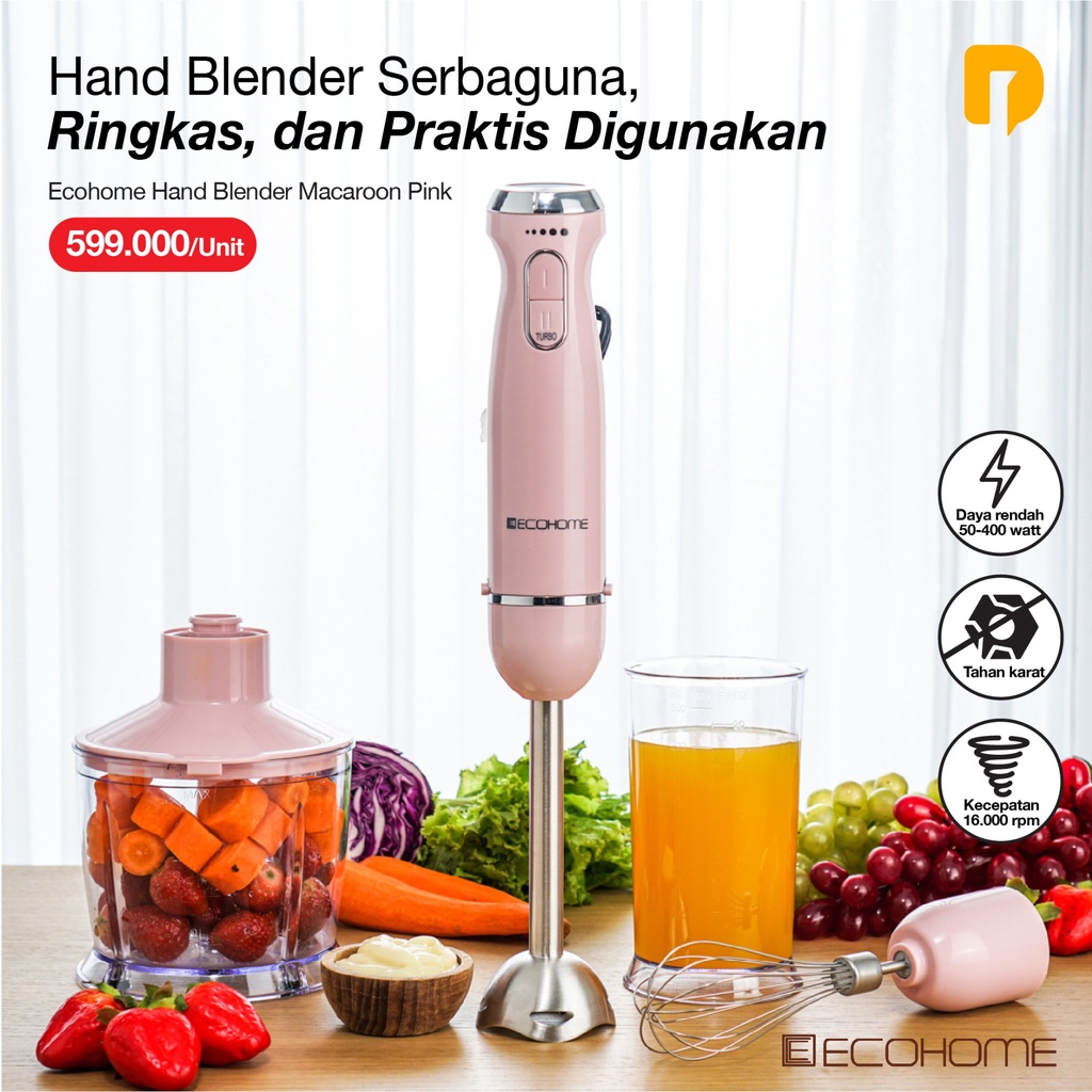 Ecohome Hand Blender Macaroon Pink