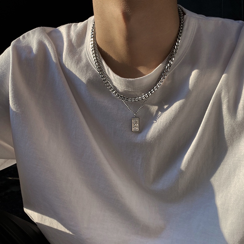 Kalung Rantai Bahan Titanium Steel Model Double Layer Gaya Retro Hip Hop Untuk Pria 2022