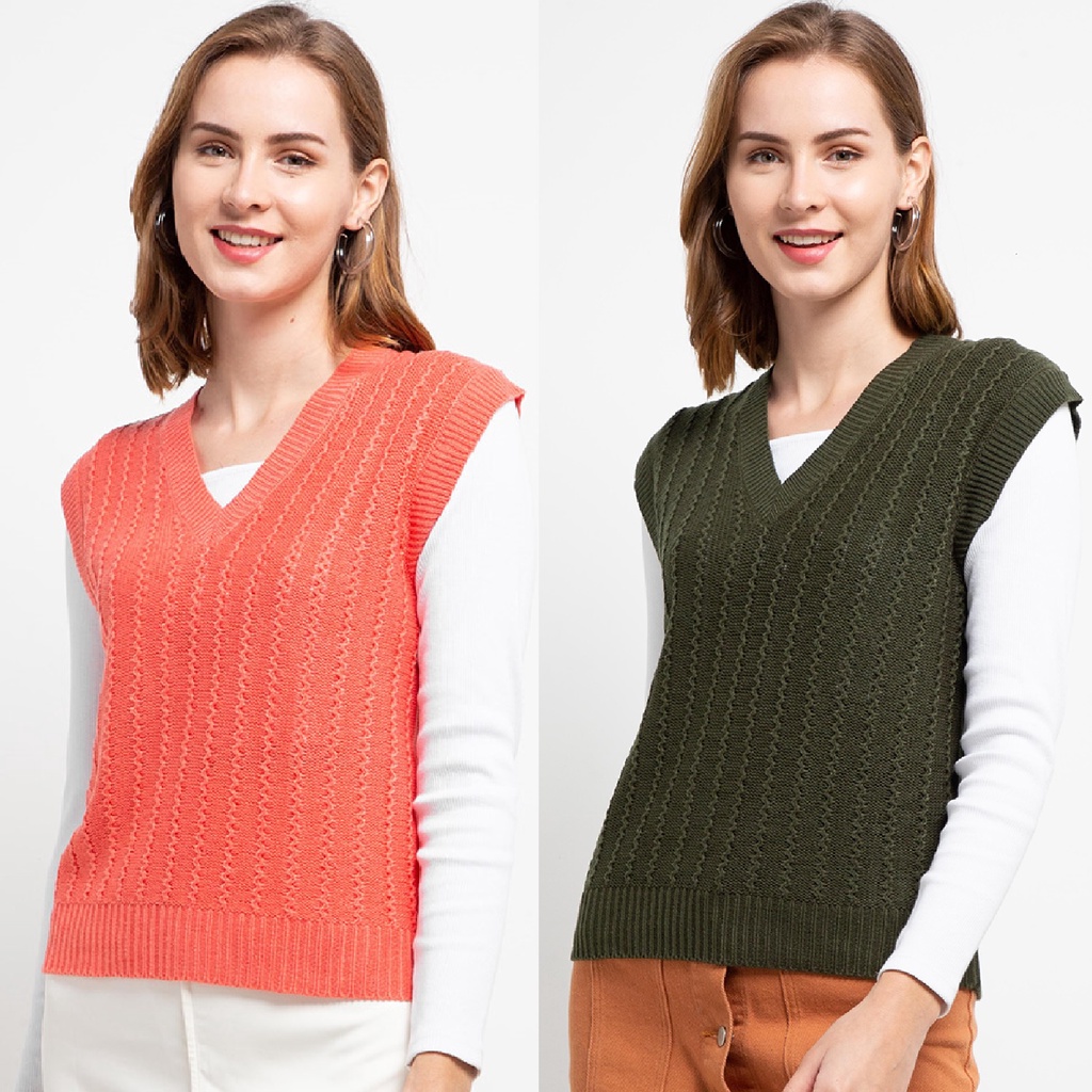 PEPONI 1720 Vest Rompi Rajut Oversize Korean V-Neck Premium