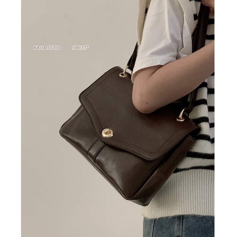 Suhao retro messenger bag perempuan 2022 baru trendi fashion mahasiswa tas pesta all-match tas messenger kapasitas besar