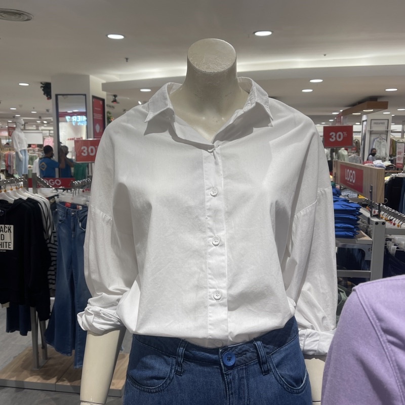 Kemeja putih polos wanita Logo Jeans (S-L)