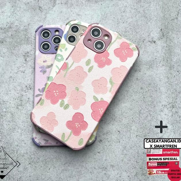 BUNGA Case Iphone 13 12 PRO MAX MINI Casing Lucu Flower Cute Soft - SOFTGREEN, 13