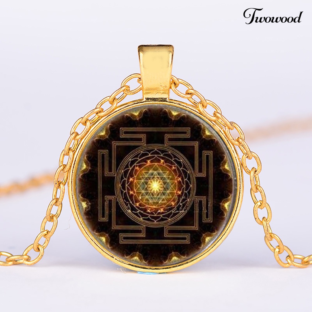 Kalung Dengan Liontin Kubah Kaca Motif Mandala Buddha