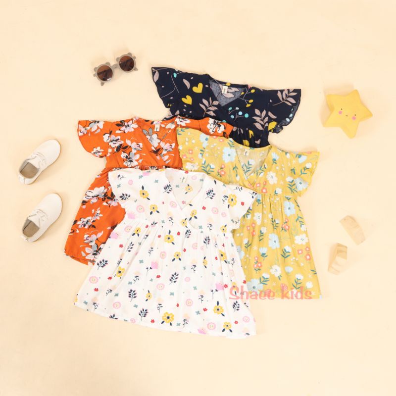 SHAEE KIDS - Dress Anak Kimono Flower Rayon Dress Premium 6bln-1tahun