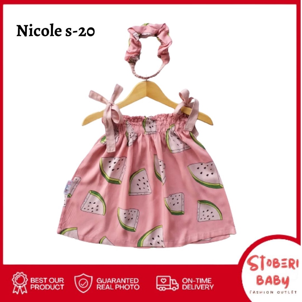 PUNCAK 3.3 stoberi baby - BBB NICOLE summer dress bayi rayon bonus headband scrunchie new2