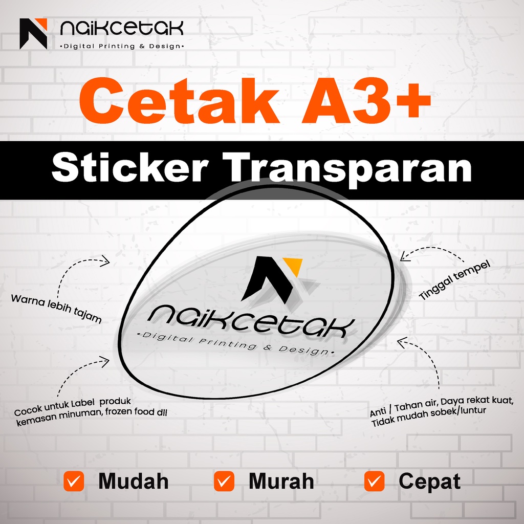 

Cetak Print Sticker Kromo A3+ Transparan | Sehari Jadi | Label Produk