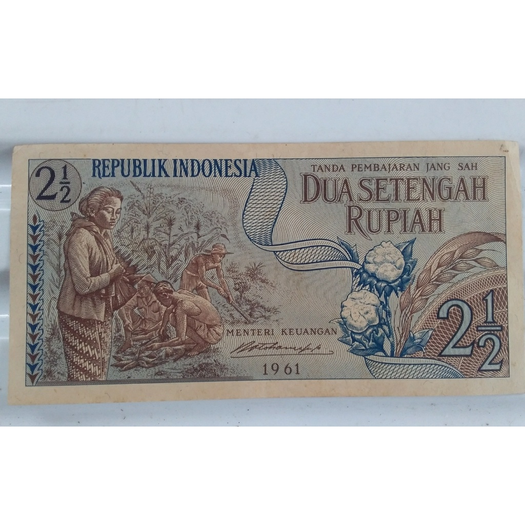 uang kertas lama dua setengah rupiah tahun 1961