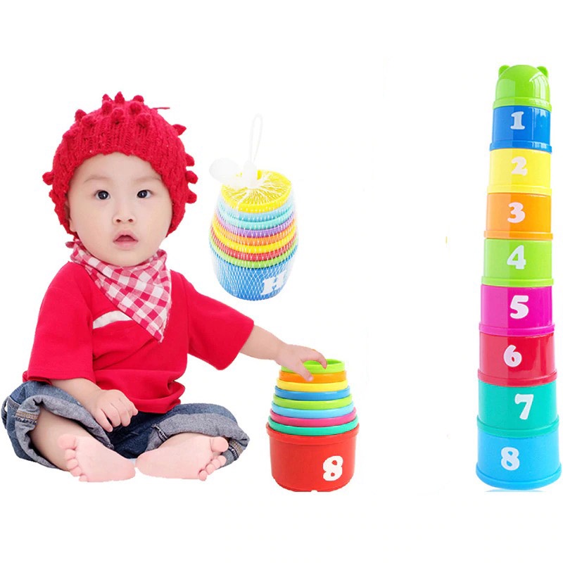 Mainan Edukasi Anak Bayi Tower Puzzle Susun Stacking Cup Cangkir Warna